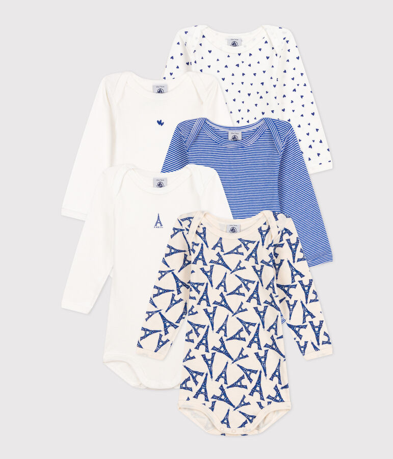 Babies' Paris Themed Long-Sleeved Cotton Bodysuits - 5-Pack multicolor
