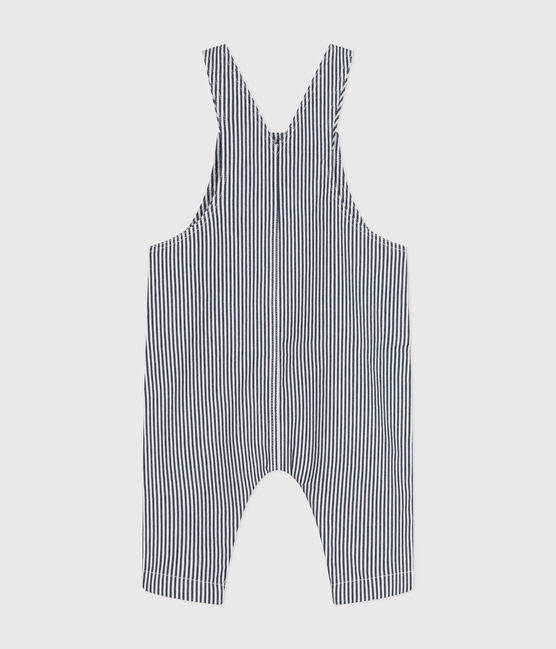 Baby's long canvas dungarees MEDIEVAL blue/MARSHMALLOW white