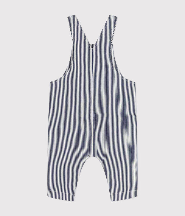 Baby's long canvas dungarees blue/white