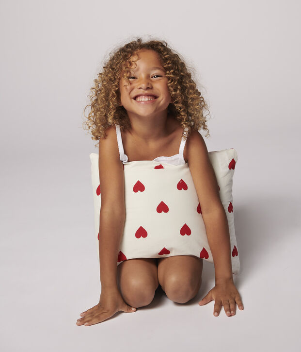 Red Heart Pattern Poplin Cushion white/red