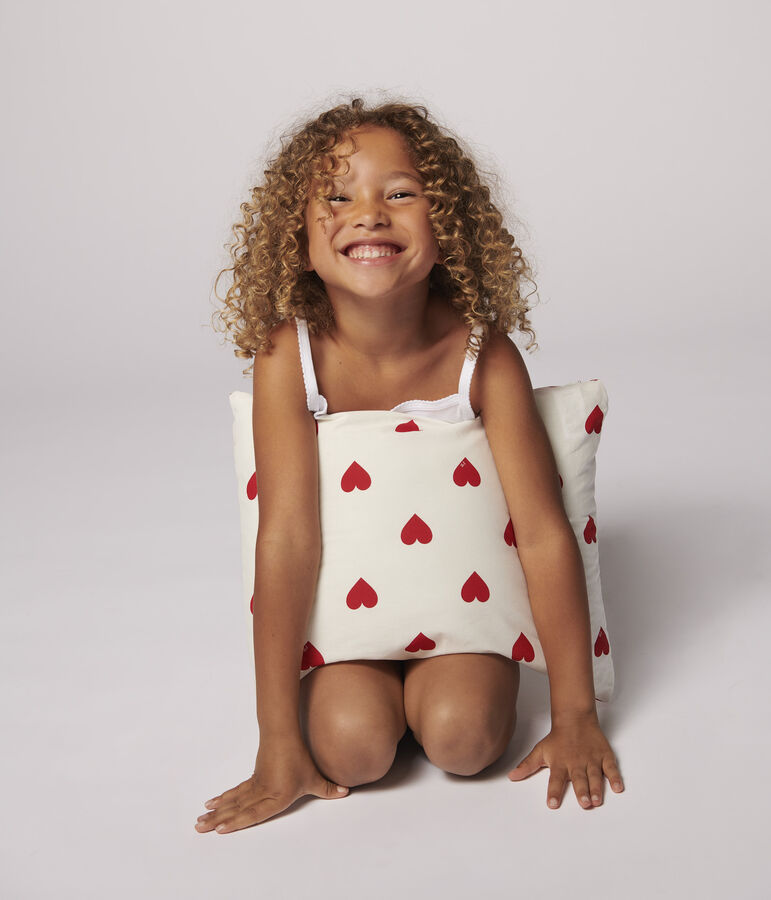 Red Heart Pattern Poplin Cushion white/red