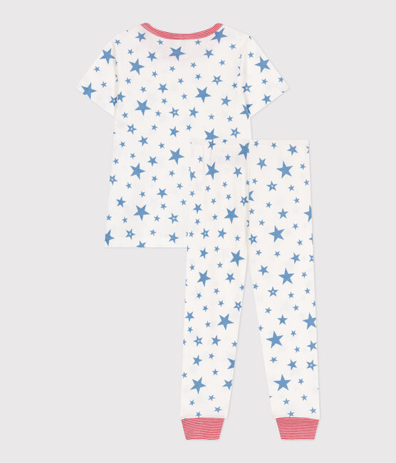 Children's star print cotton pyjamas MARSHMALLOW white/ALASKA blue