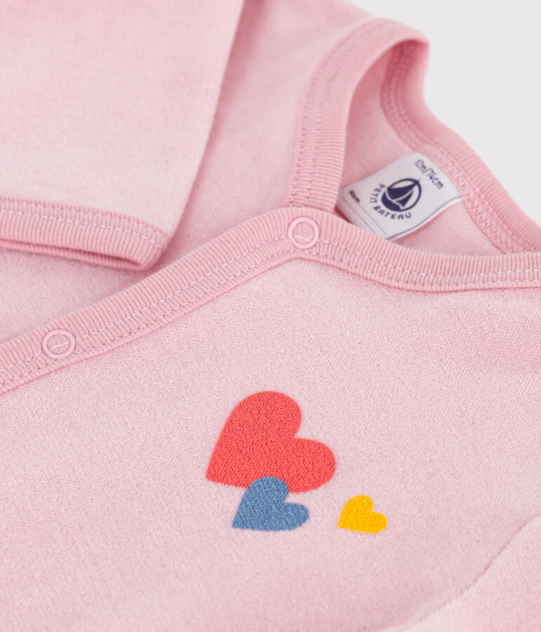 Babies' plain velour pyjama suit pink