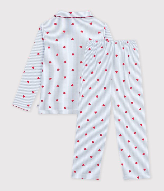 Children's buttoned heart pattern cotton pyjamas white/multicolor