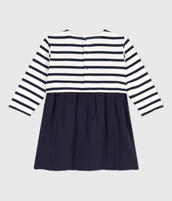 Babies' Long-Sleeved Dual Material Dress SMOKING blue/MARSHMALLOW white
