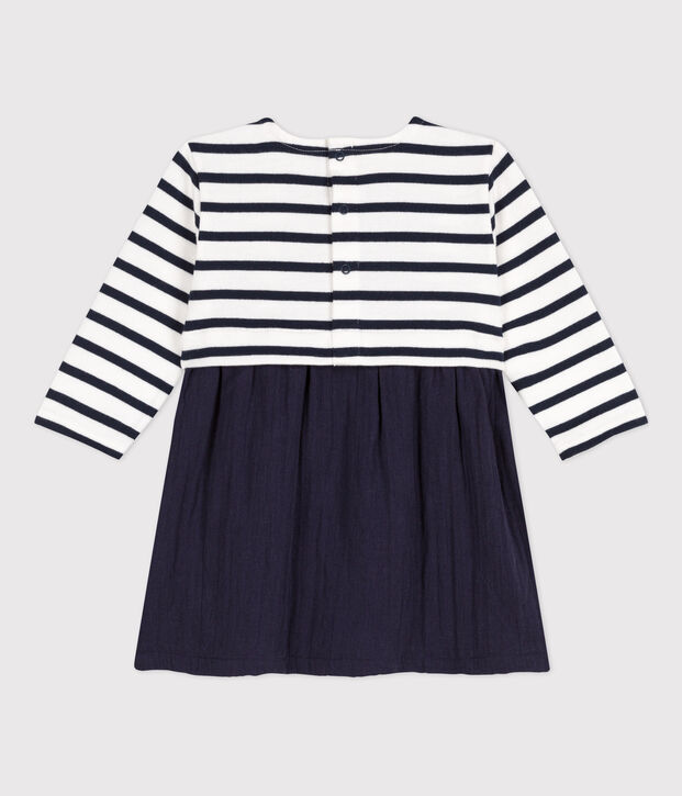 Babies' Long-Sleeved Dual Material Dress blue/white