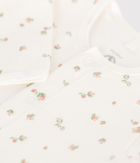 Babies' footless cotton bodyjama MARSHMALLOW white/MULTICO white