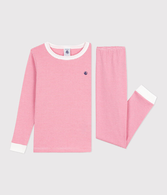 Children's stripy cotton pyjamas with snug-fitting legs PEONIA pink/MARSHMALLOW