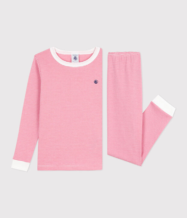 Children's cotton pyjamas, very fitted with stripes pink/white