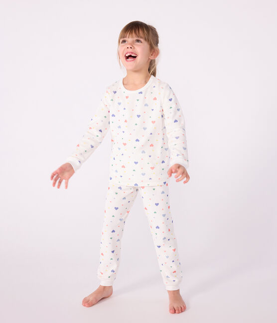 Children's heart-print velour pyjamas MARSHMALLOW white/MULTICO white