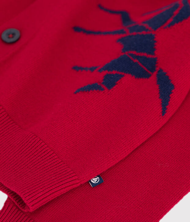 Children's wool and cotton cardigan with little motifs red/blue