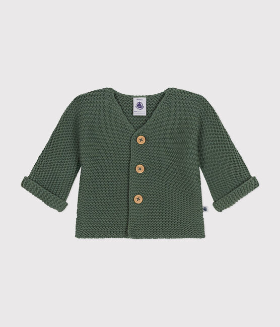 Babies' Moss Stitch Knit Cardigan CROCO green