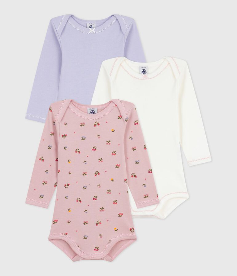 Pack of babies' long-sleeved floral-print cotton bodies multicolor