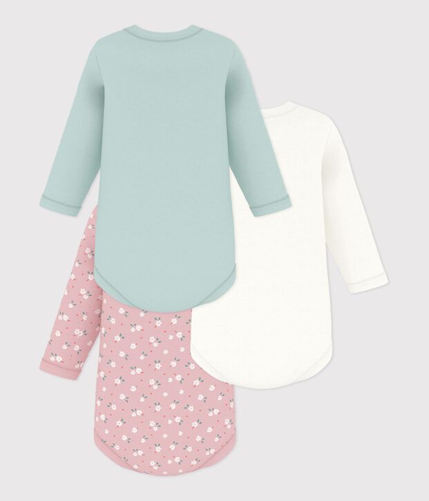 Pack of babies' long-sleeved bodies in cotton printed with flowers multicolor
