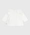 Babies' long-sleeved plain cotton blouse MARSHMALLOW white