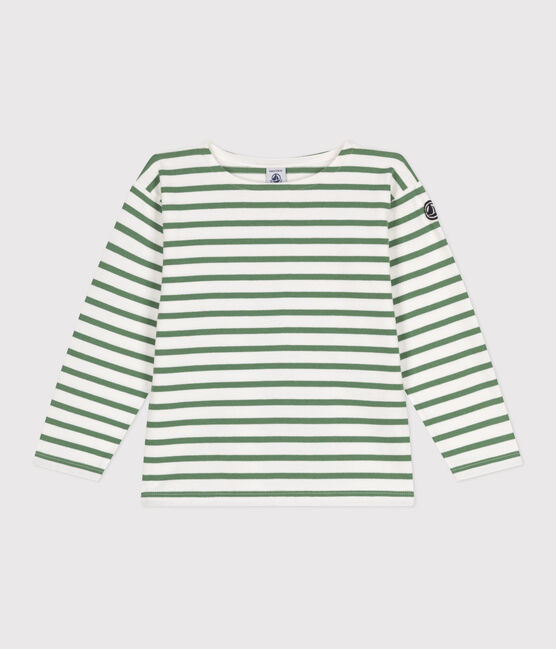 Children's unisex long-sleeved cotton Breton top MARSHMALLOW green/PALMERAIE