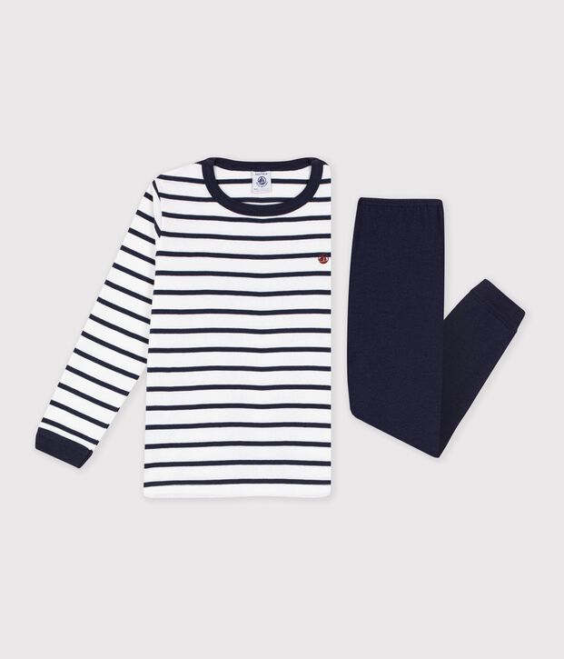 Boys' Cotton Pyjamas with Sailor Stripes white/blue