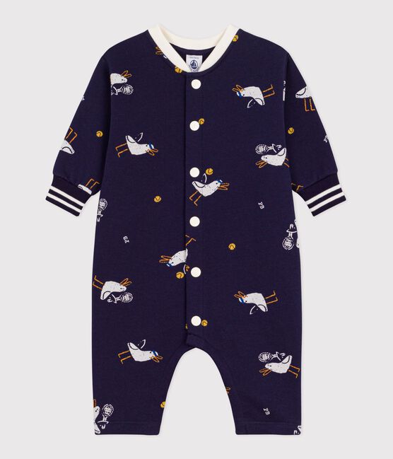 Babies' long seagull print cotton jumpsuit SOIR blue/MULTICO