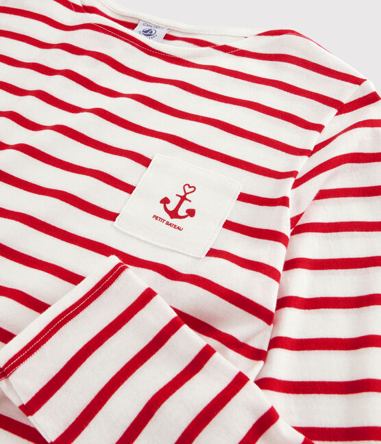 Girls' and Boys' Sailor T-shirt MARSHMALLOW white/PEPS red
