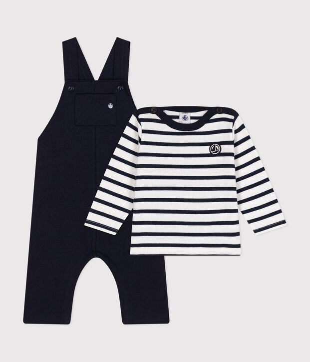 Babies' Thick Jersey Dungarees and Breton Top multicolor