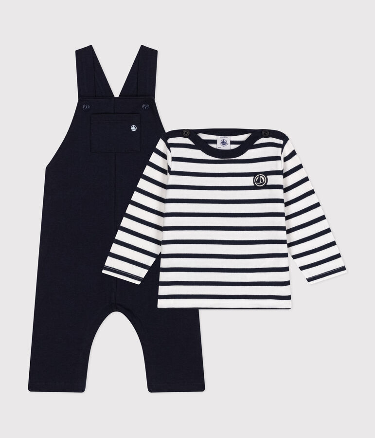 Babies' Thick Jersey Dungarees and Breton Top multicolor