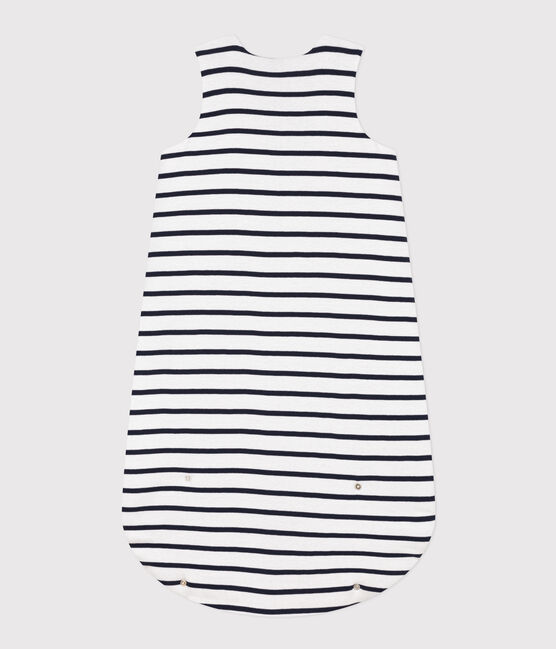 Stripy cotton 2 TOG sleeping bag MARSHMALLOW white/SMOKING blue