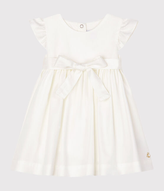 Baby Girls' Satin Short-Sleeved Dress MARSHMALLOW white