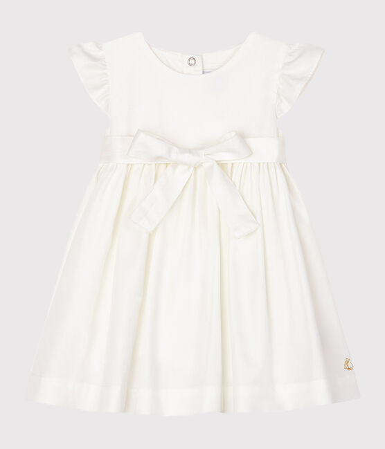 Baby Girls' Satin Short-Sleeved Dress MARSHMALLOW white