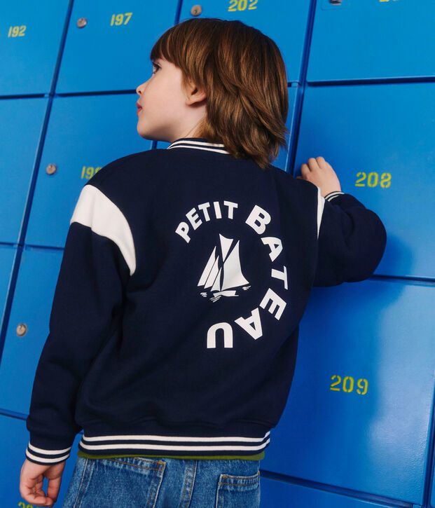 Children's varsity-style jacket in plain cotton blue
