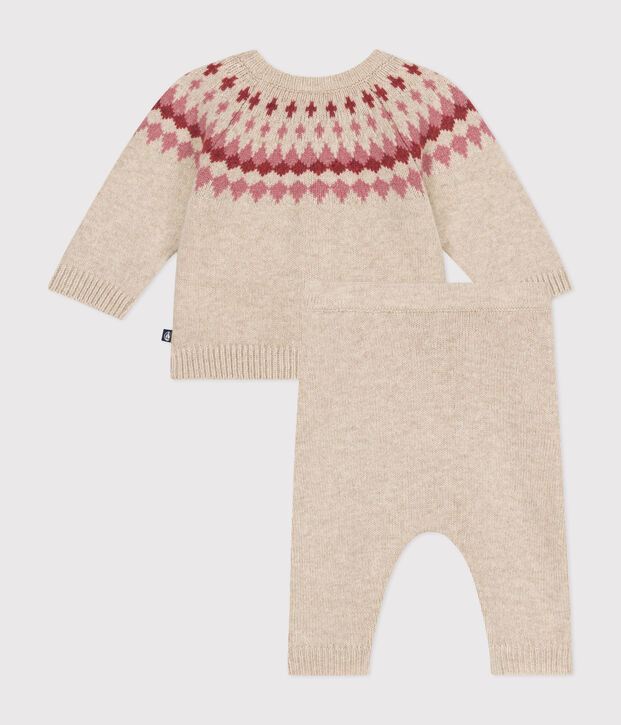 Babies' 2-piece knitwear set Ecru/pink