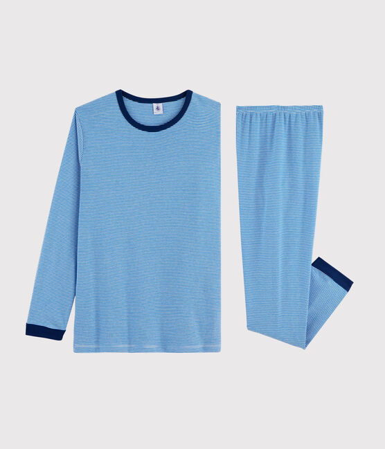 Unisex Pinstriped Ribbed Pyjamas RUISSEAU blue/MARSHMALLOW white