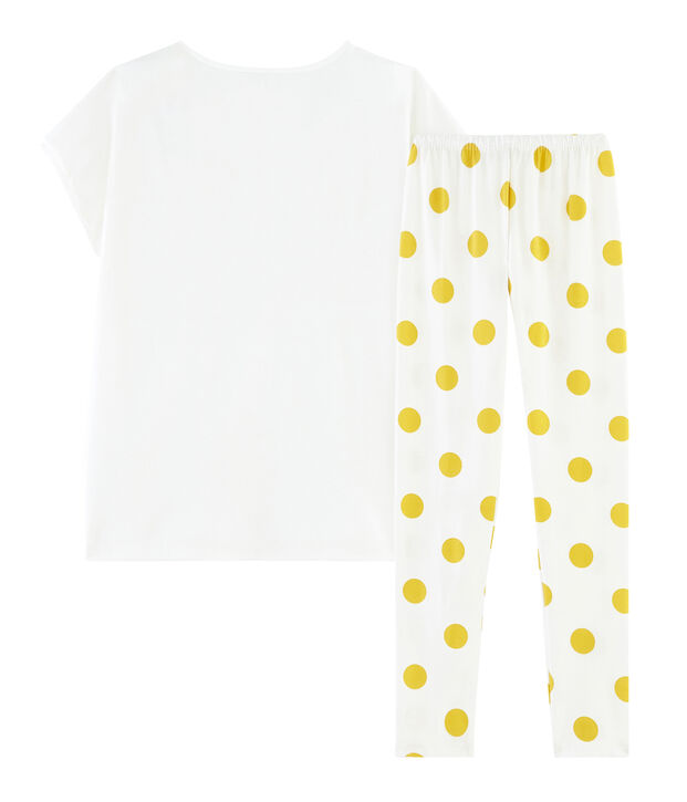 Girls' Ribbed Pyjamas white/yellow