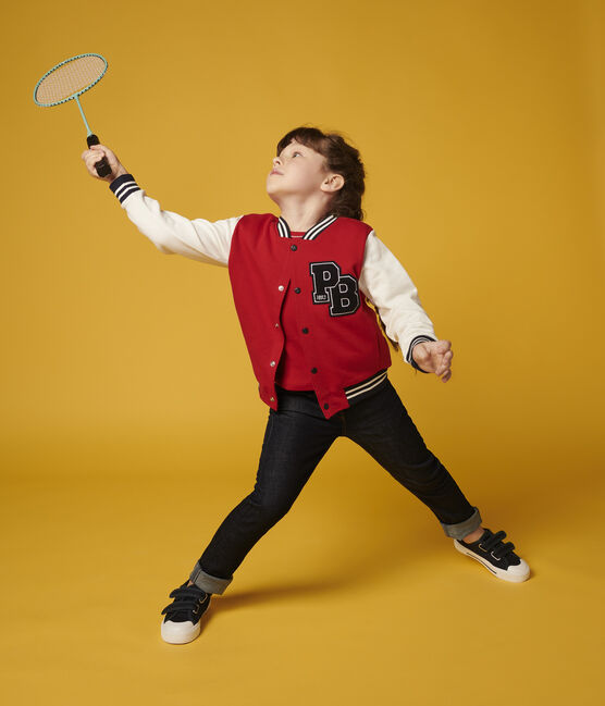 Children's Unisex Fleece Baseball Jacket TERKUIT red/MARSHMALLOW white