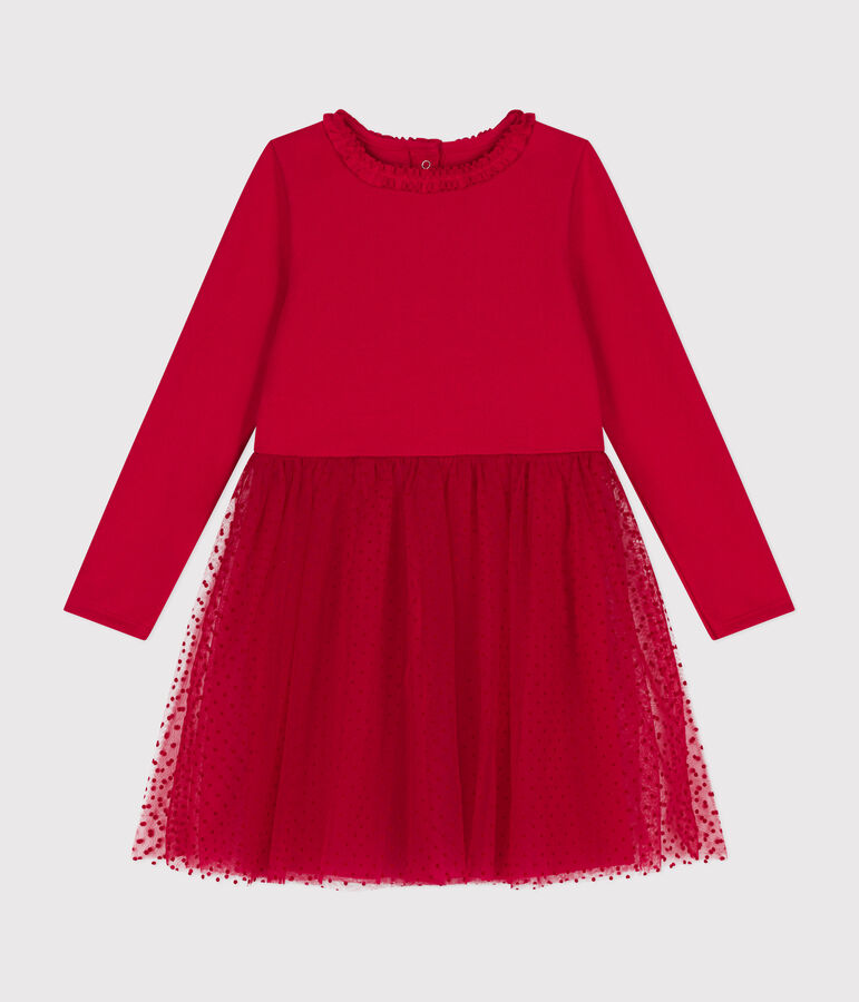 Girls' dress in heavy jersey and tulle red