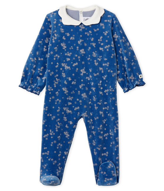 Baby Girls' Velour Sleepsuit MAJOR blue/MARSHMALLOW white