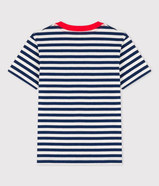 Boys' Short-Sleeved Cotton T-Shirt MEDIEVAL blue/MARSHMALLOW white