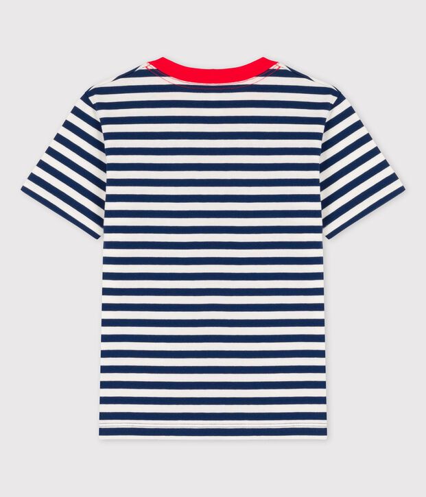 Boys' Short-Sleeved Cotton T-Shirt blue/white
