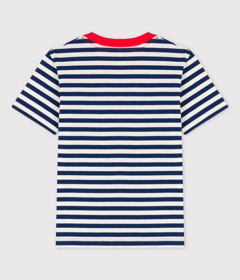 Boys' Short-Sleeved Cotton T-Shirt blue/white