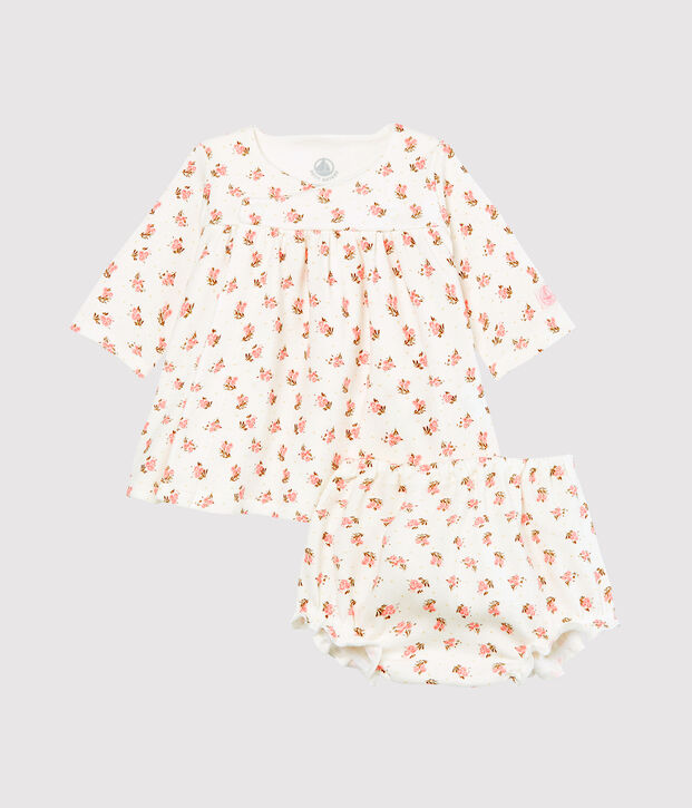 Baby girls' dress and bloomers white/multicolor