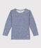 Children's' long-sleeved stripy T-shirt in wool and cotton MEDIEVAL blue/MARSHMALLOW white