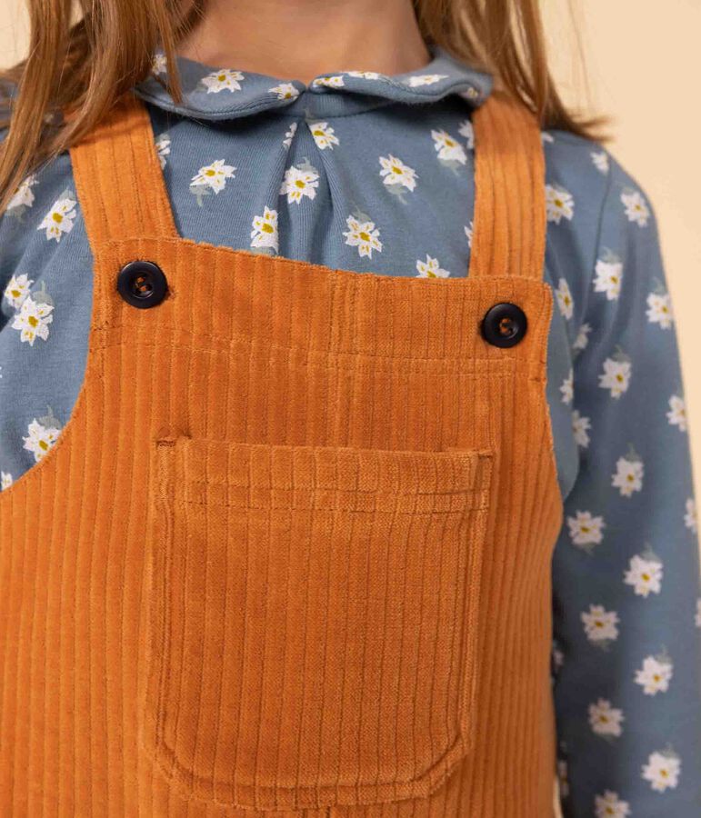 Girls' terry velour dungaree dress brown