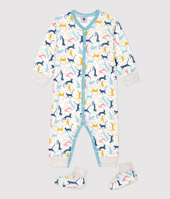 Babies' Cat Patterned Cotton and Lyocell Nightwear Set MARSHMALLOW white/MULTICO white