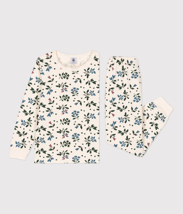 Girls' Floral Fleece Pyjamas Ecru/multicolor