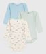Pack of babies' long-sleeved penguin-print cotton bodies