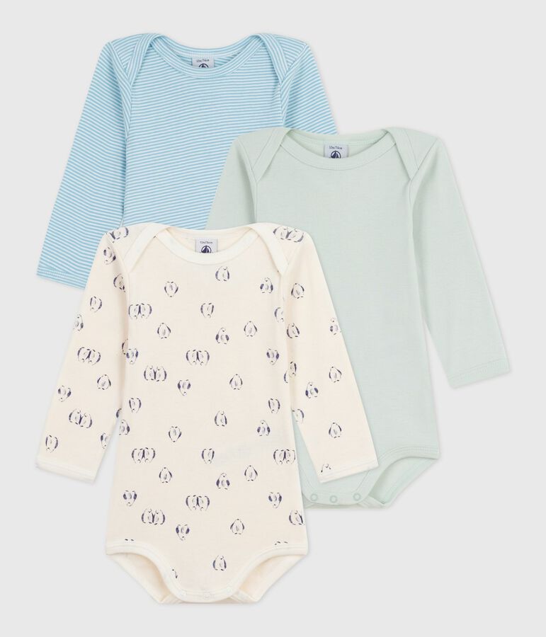 Pack of babies' long-sleeved penguin-print cotton bodies multicolor