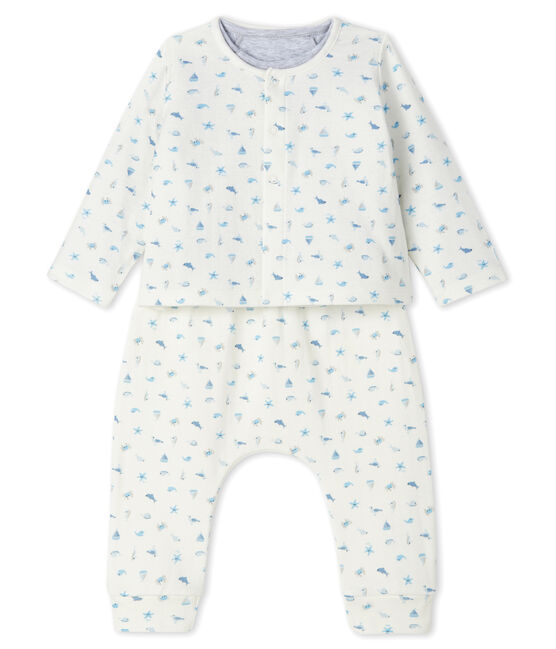 Unisex Baby's Tube Knit Clothing - 3-Piece Set MARSHMALLOW white/TOUDOU blue/MULTICO