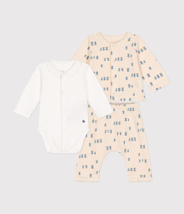 Babies' 3-piece fleece outfit Ecru/multicolor