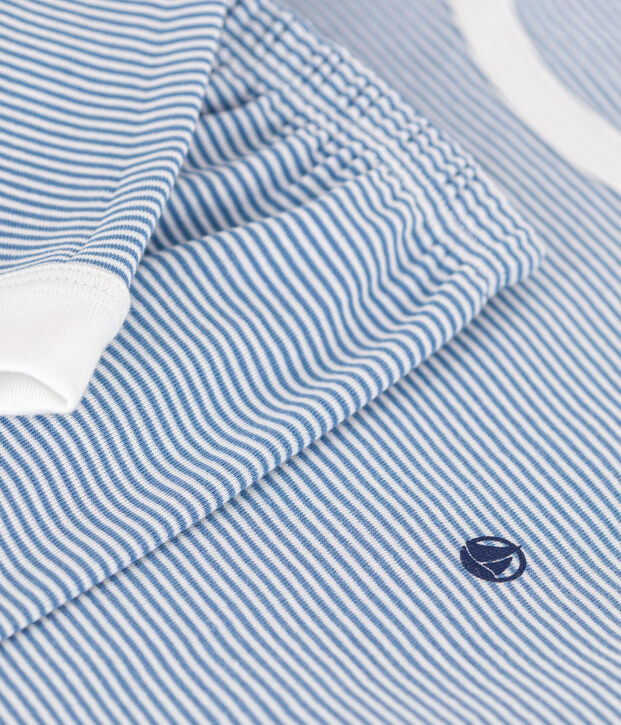 Junior stripy cotton pyjamas blue/white