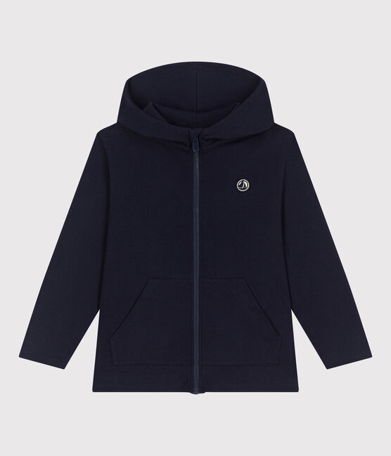 Children's plain cotton zip-up hoodie SMOKING blue