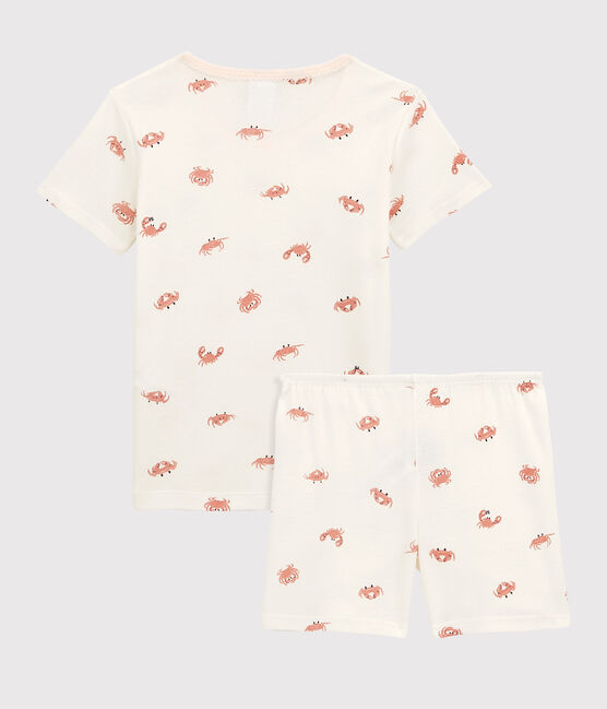 Girls' Crab Print Cotton Short Pyjamas MARSHMALLOW white/MULTICO white